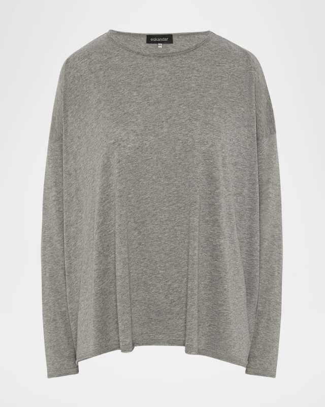 Long Sleeve Double Edge Scoop Neck T-Shirt (Mid Plus Length)
